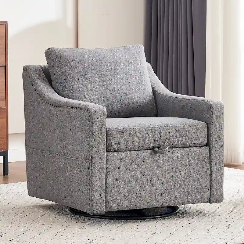 Modern 360 Swivel Linen Accent Chair with Rivet Detailing