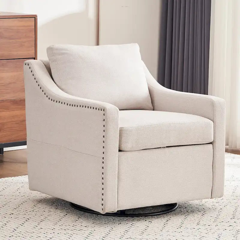 GDFStudio - Liam Modern 360 Swivel Linen Accent Chair with Rivet Detailing