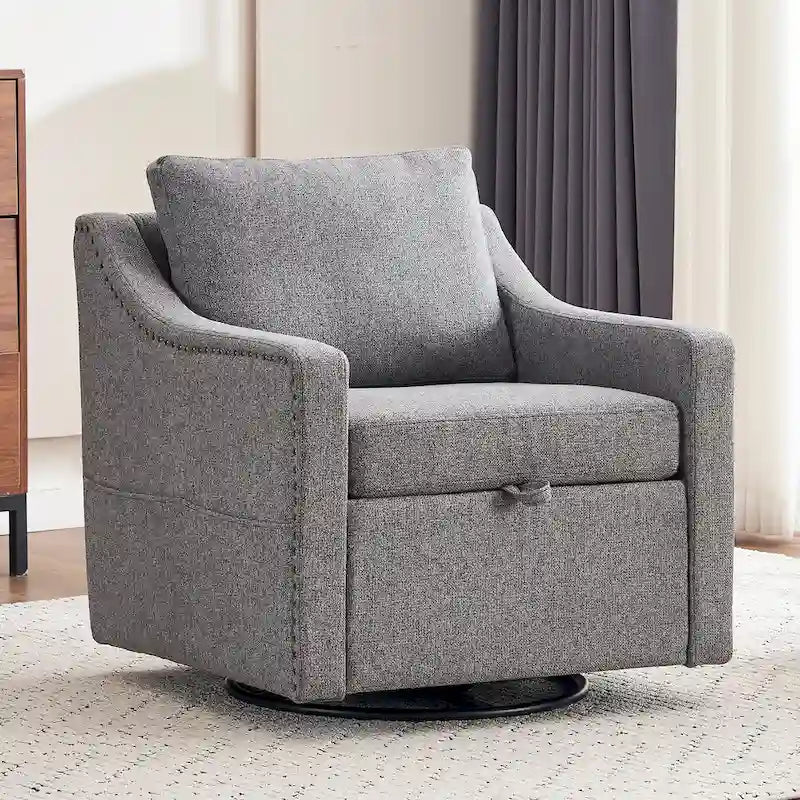 Modern 360 Swivel Linen Accent Chair with Rivet Detailing