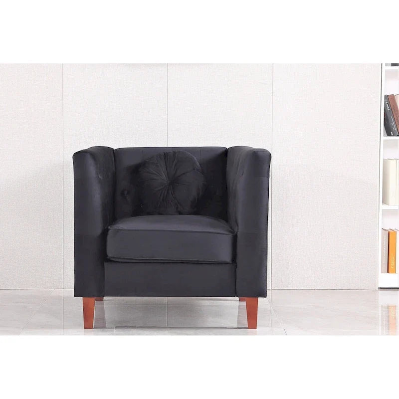 Poltrona classica in velluto con gambe in legno