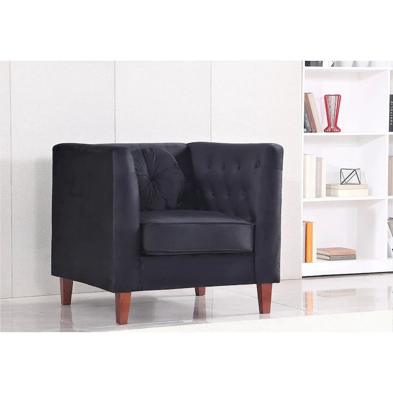 Poltrona classica in velluto con gambe in legno