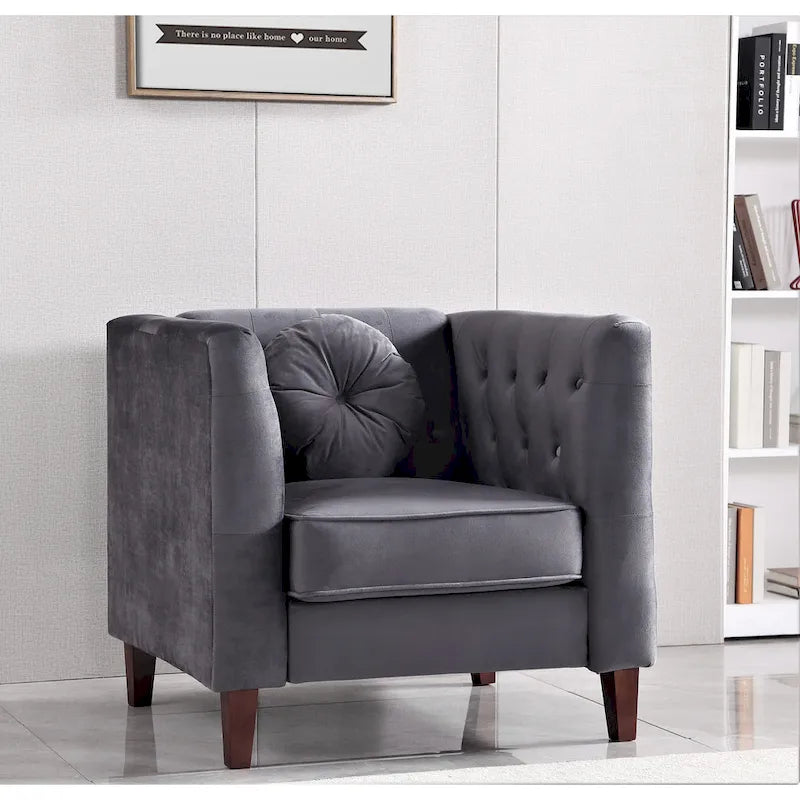 Poltrona classica in velluto con gambe in legno