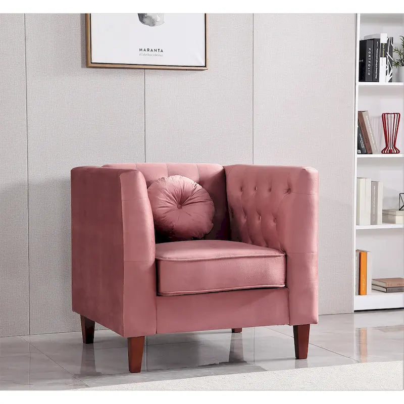 Poltrona classica in velluto con gambe in legno