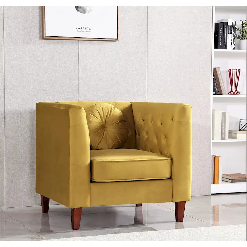 Poltrona classica in velluto con gambe in legno