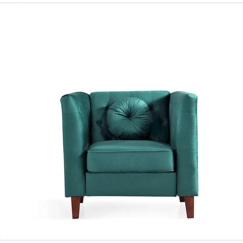 Poltrona classica in velluto con gambe in legno