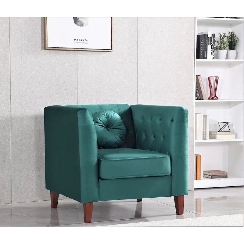 Poltrona classica in velluto con gambe in legno