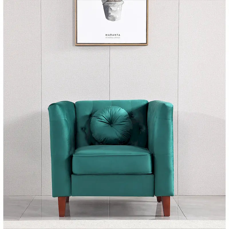 Poltrona classica in velluto con gambe in legno