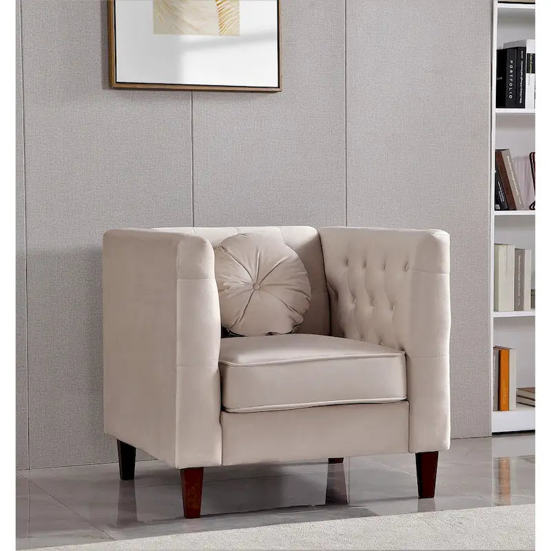 Poltrona classica in velluto con gambe in legno