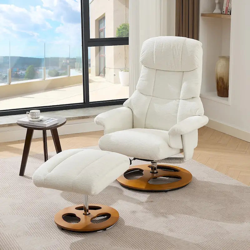 Heated Massage Armchair Chenille Fabric Seating Swivel Recliner Chair with Ottoman