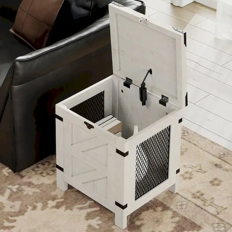 Lift Top End Table, Nightstand with Rustic Lock