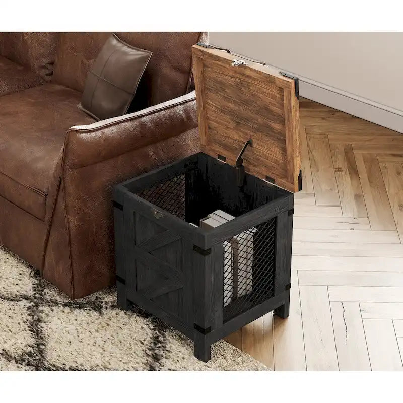 Lift Top End Table, Nightstand with Rustic Lock