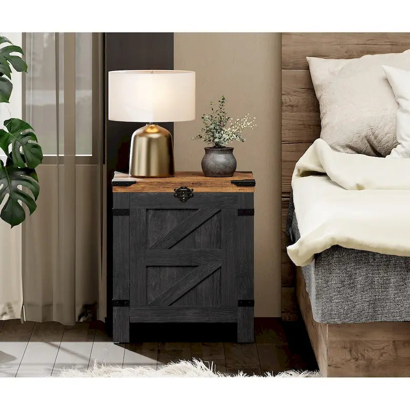 Lift Top End Table, Nightstand with Rustic Lock