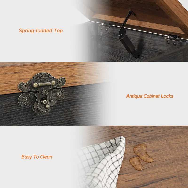 Lift Top End Table, Nightstand with Rustic Lock