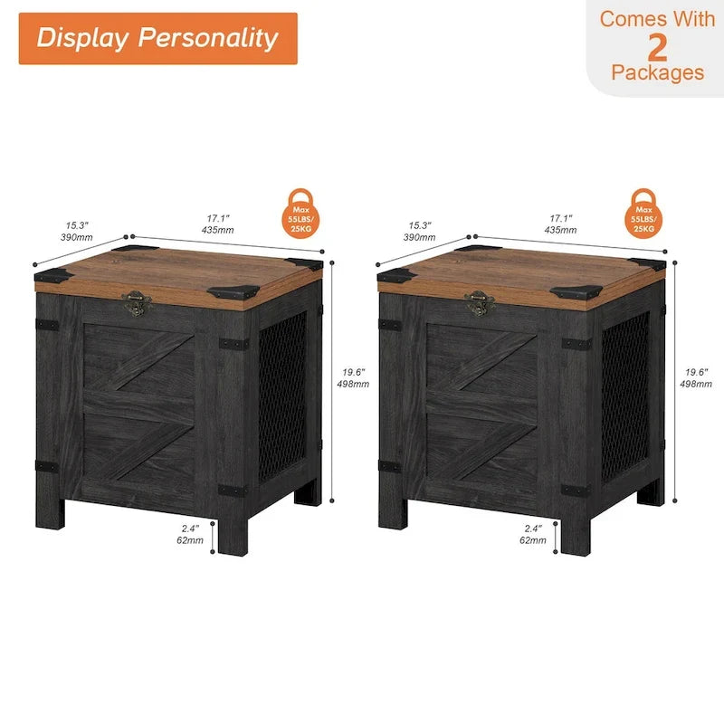 Lift Top End Table, Nightstand with Rustic Lock