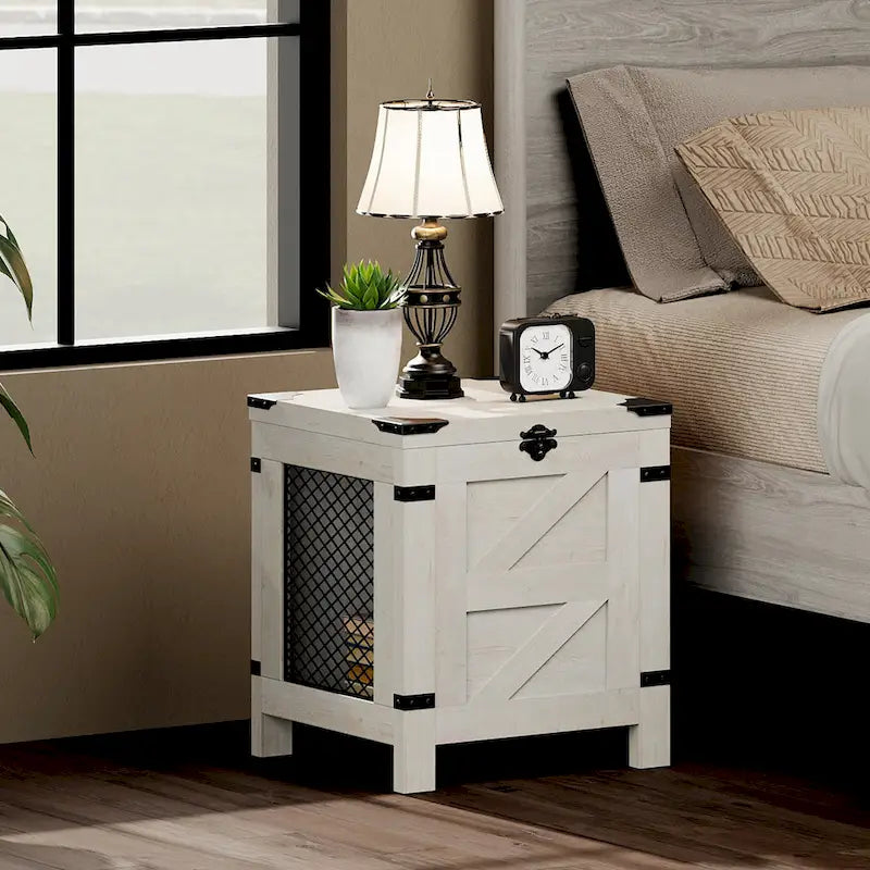 Lift Top End Table, Nightstand with Rustic Lock
