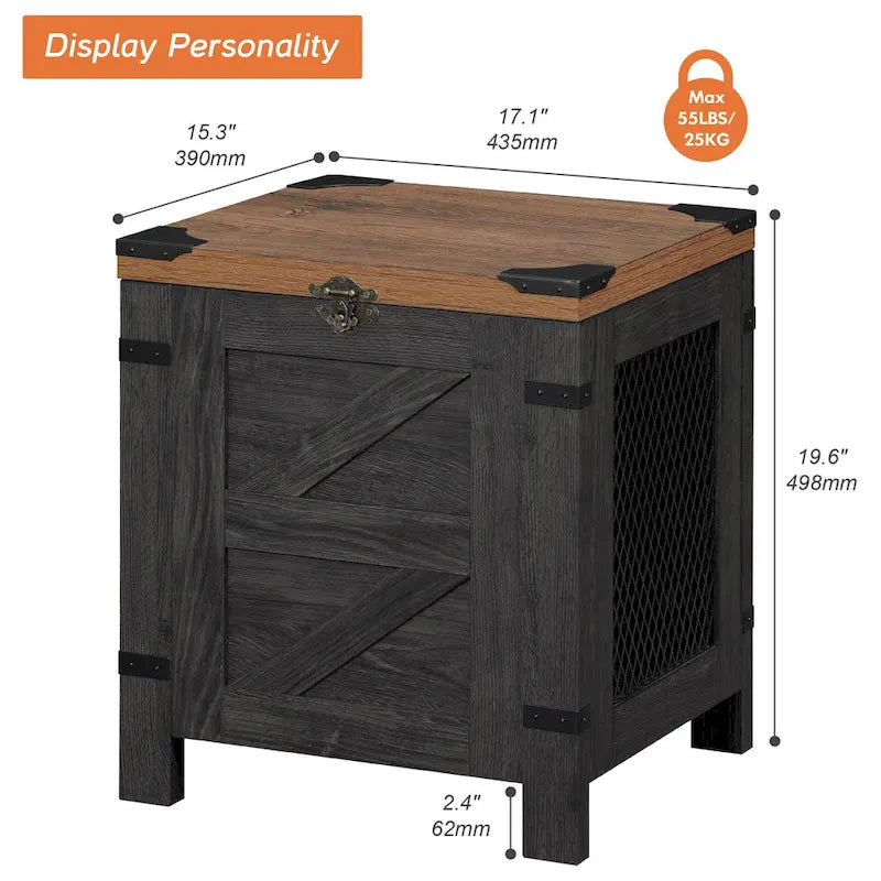 Lift Top End Table, Nightstand with Rustic Lock