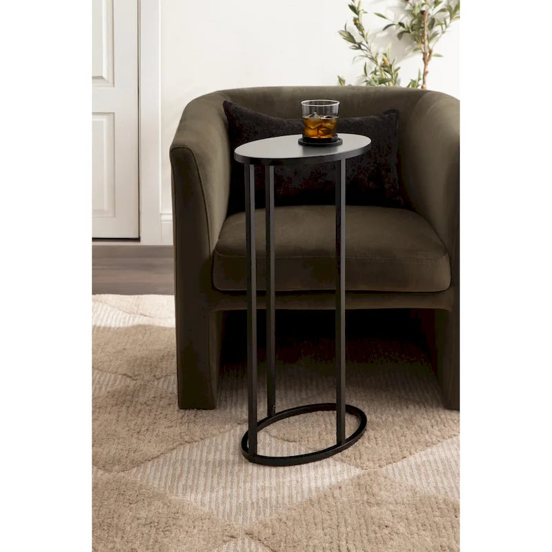 Minimalist Black C Shape Round Side Table Metal Sofa Accent Table