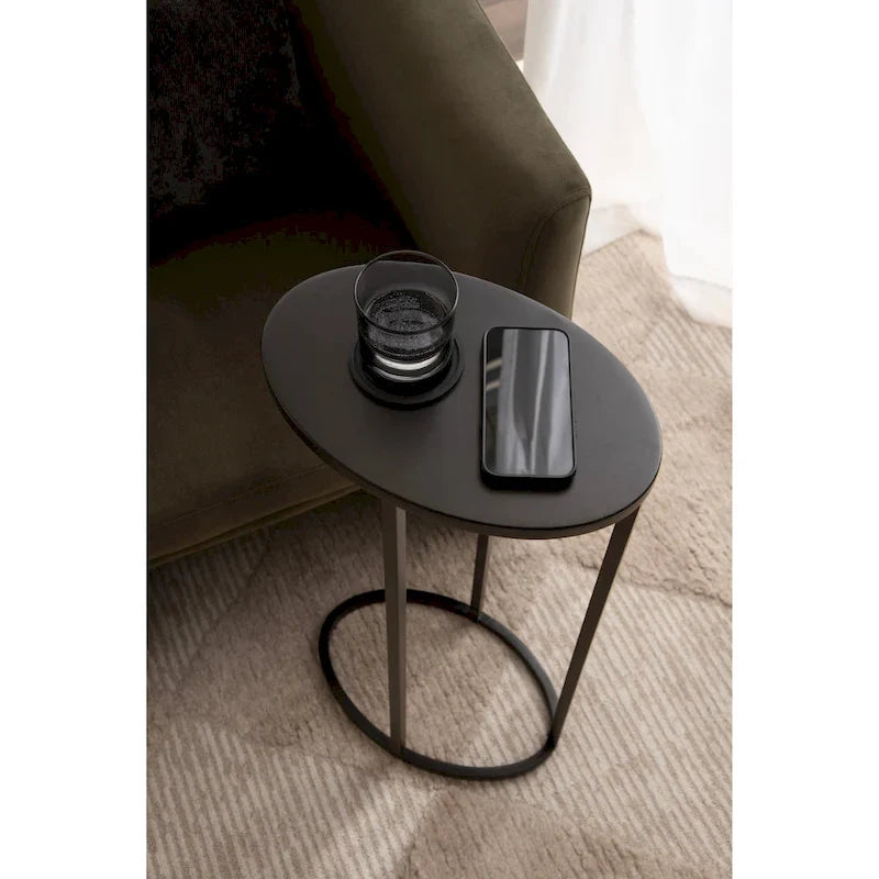 Minimalist Black C Shape Round Side Table Metal Sofa Accent Table