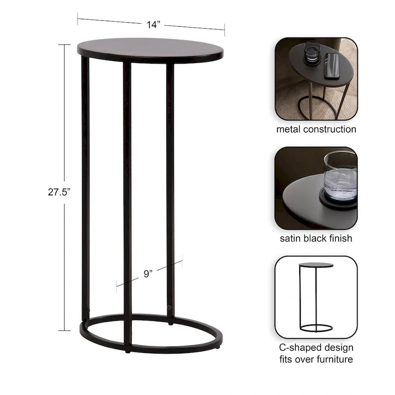 Minimalist Black C Shape Round Side Table Metal Sofa Accent Table