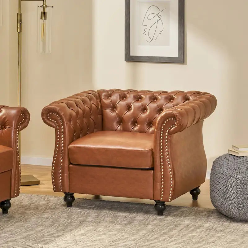Poltrona reclinabile Chesterfield in similpelle, capitonné con borchie, divano singolo