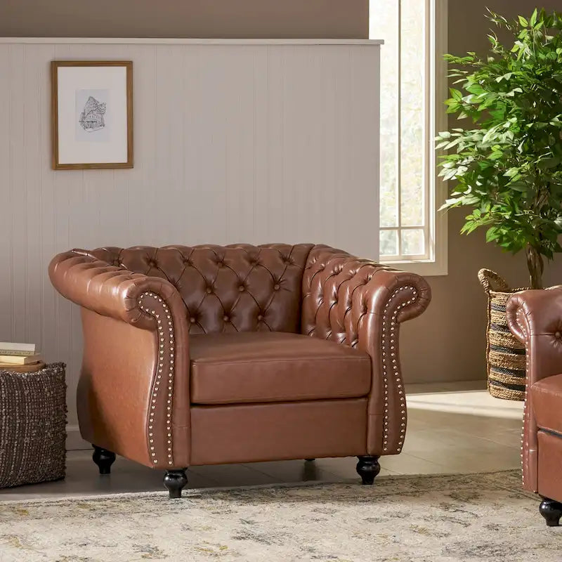 Poltrona reclinabile Chesterfield in similpelle, capitonné con borchie, divano singolo