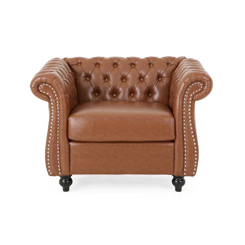 Chesterfield Faux Leather Recliner Chair Tufted Nailhead Single Sofa