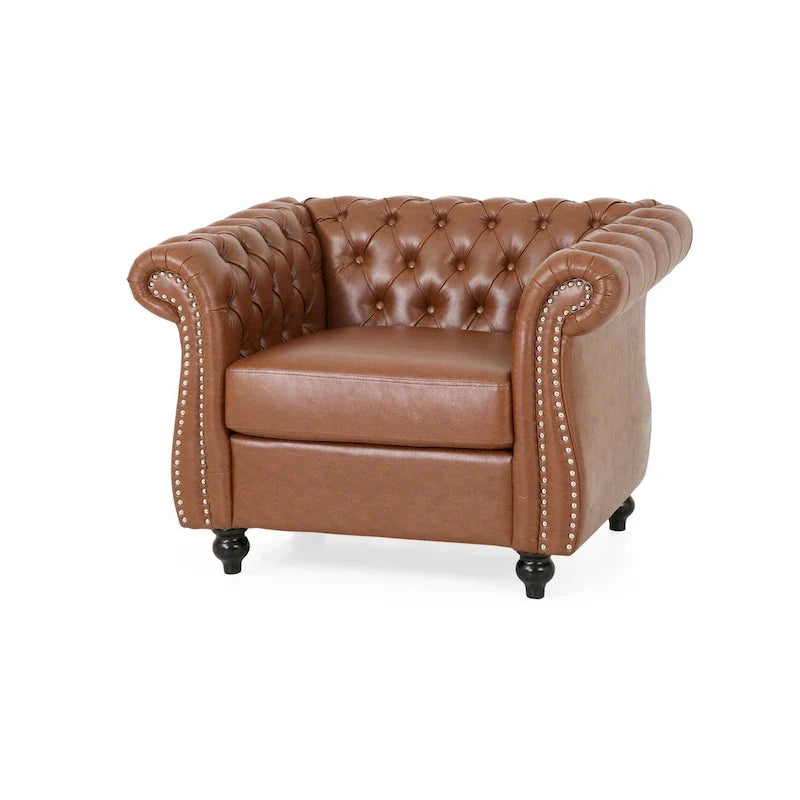 Chesterfield Faux Leather Recliner Chair Tufted Nailhead Single Sofa