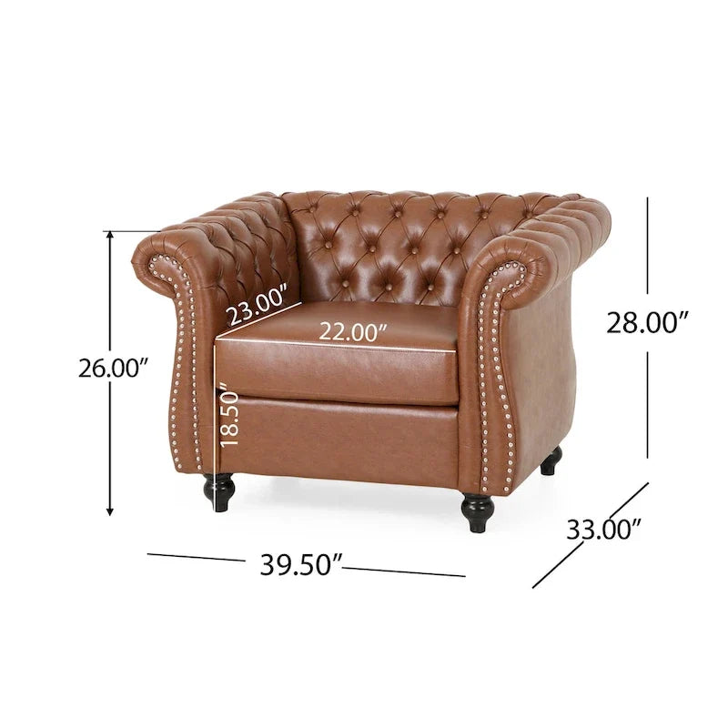 Chesterfield Faux Leather Recliner Chair Tufted Nailhead Single Sofa