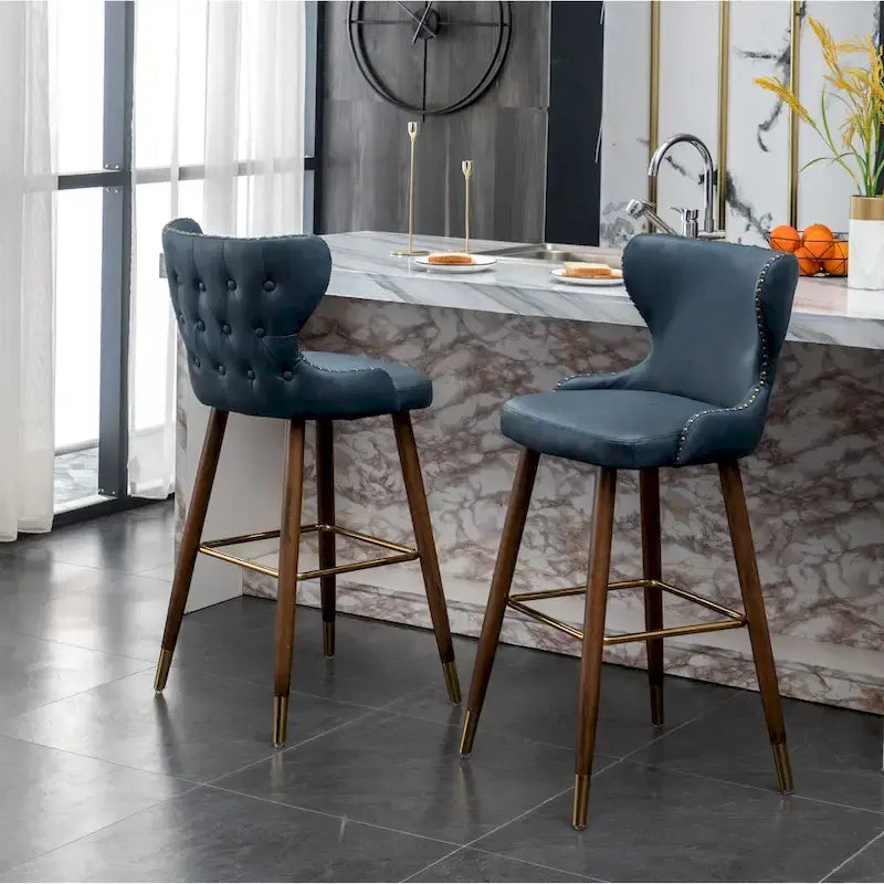 Sgabello da bar moderno di metà secolo in similpelle, capitonné con borchie