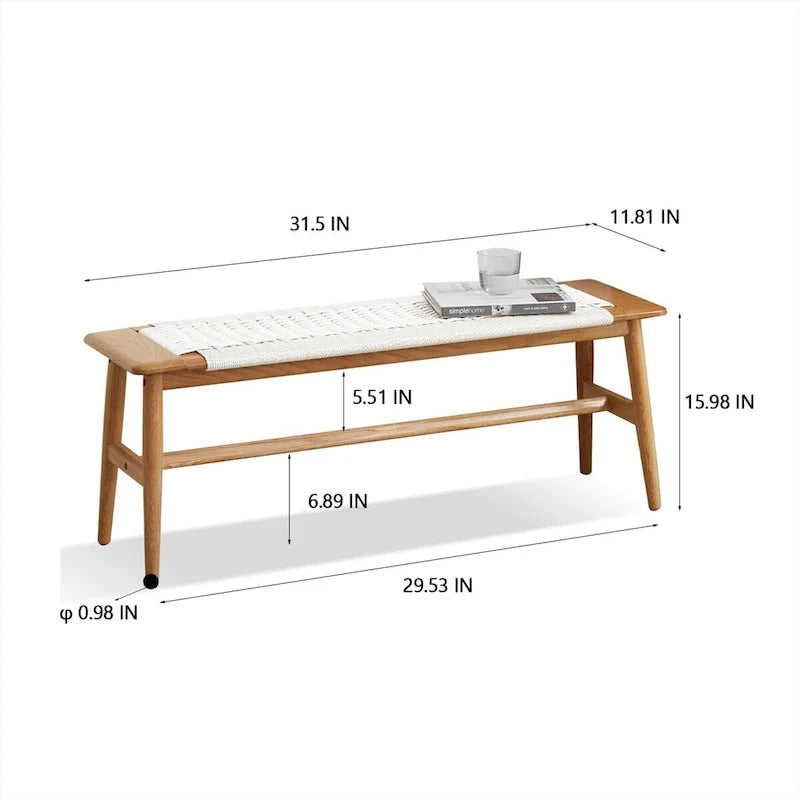 Design Natural Oak Wood Dining Bench Bed Bench for Dining Room, Bedroom