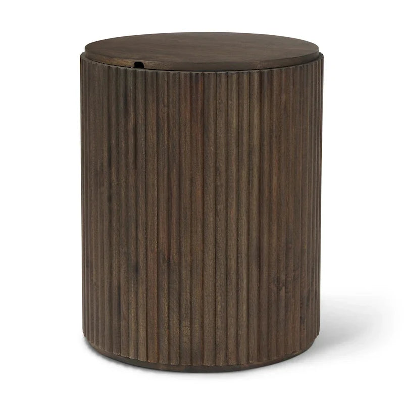 Terra Dark Brown Solid Wood Fluted Round Side Table
