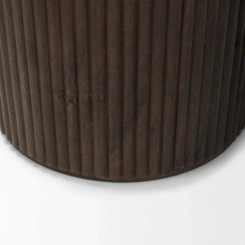 Dark Brown Solid Wood Fluted Round Side Table