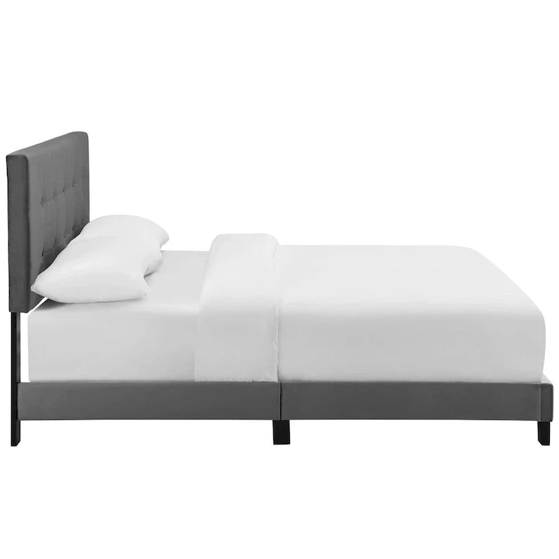 Letto queen size imbottito in velluto