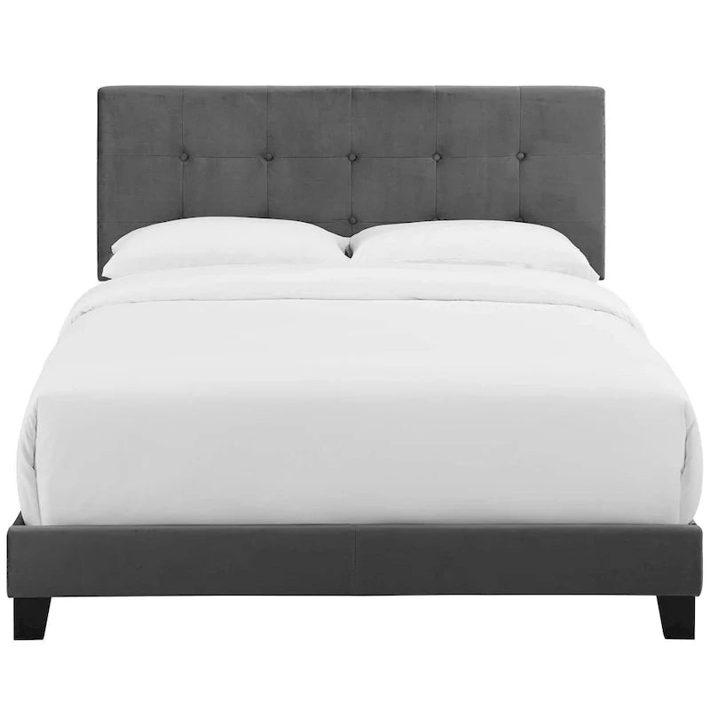 Letto queen size imbottito in velluto