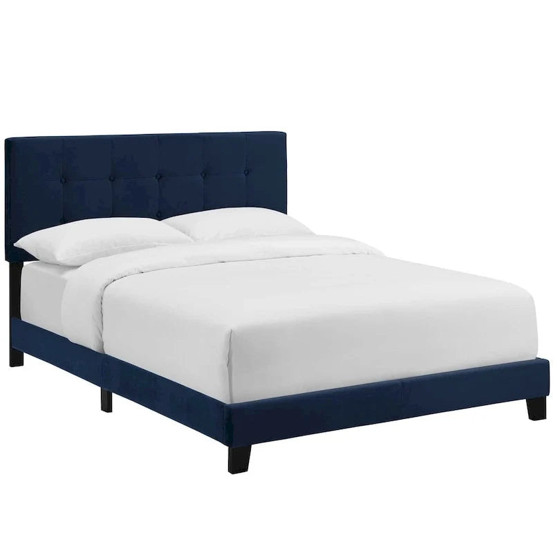 Letto queen size imbottito in velluto