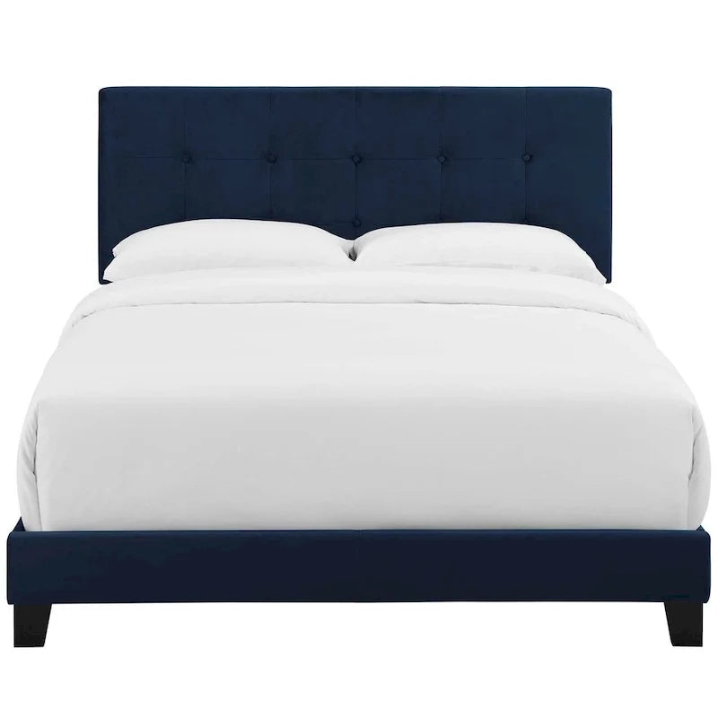 Letto queen size imbottito in velluto