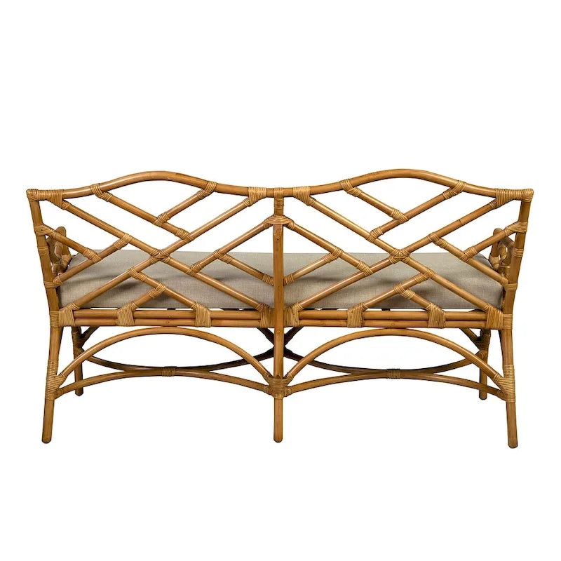 Rattan 2-Seater Bench with Cushion Woven Cane Settee Sofa