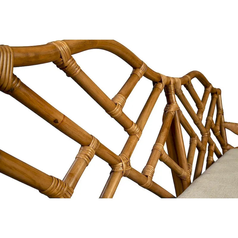 Rattan 2-Seater Bench with Cushion Woven Cane Settee Sofa