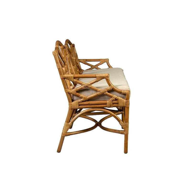 Rattan 2-Seater Bench with Cushion Woven Cane Settee Sofa